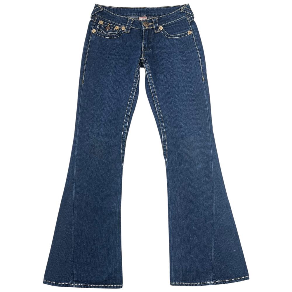 True Religion Joey Big T Flare Jeans USA Dark Wash Low Rise Denim Y2K - 28